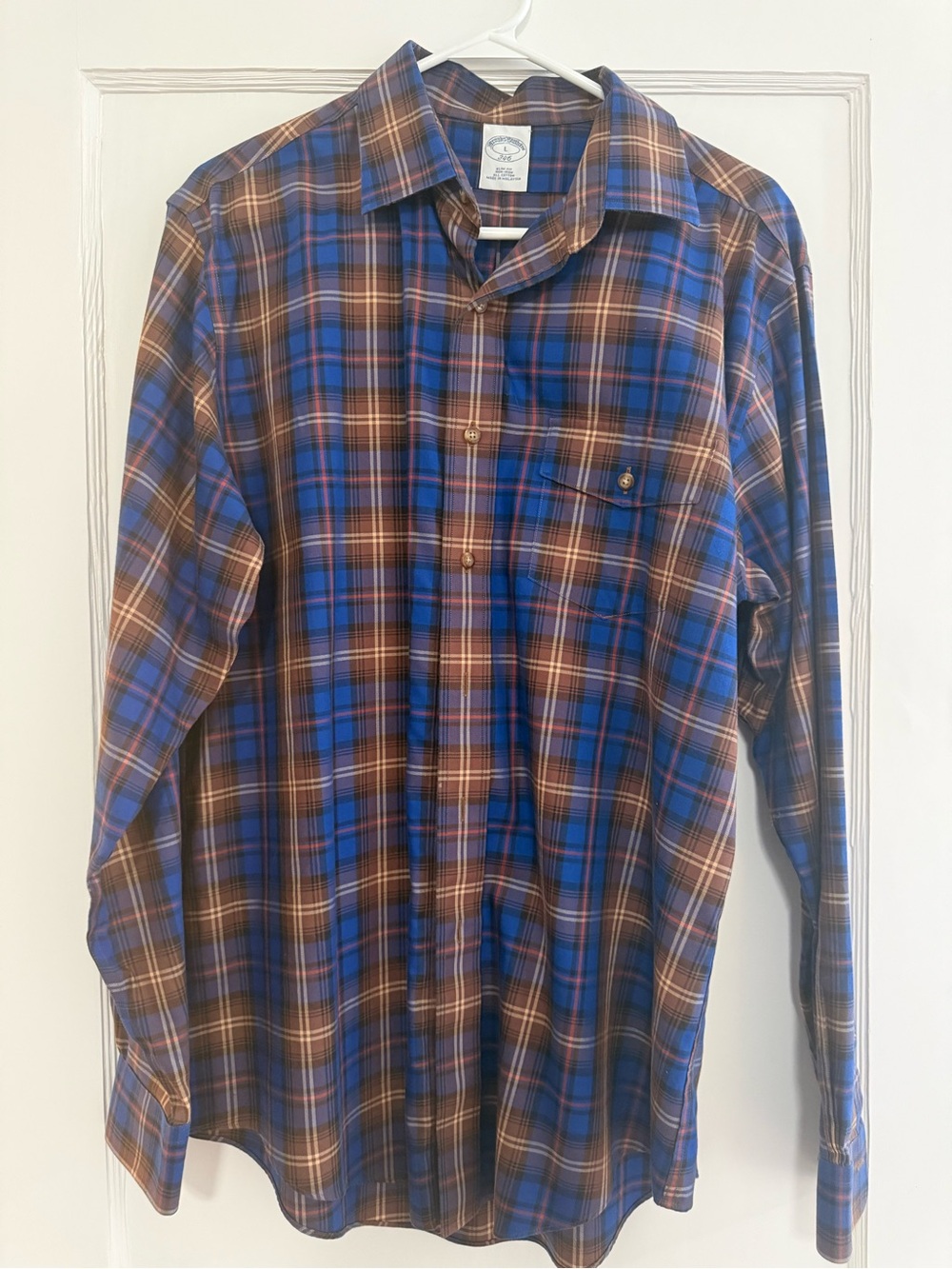 Brooks Brothers Blue and Brown Plaid Button-Down Shirt